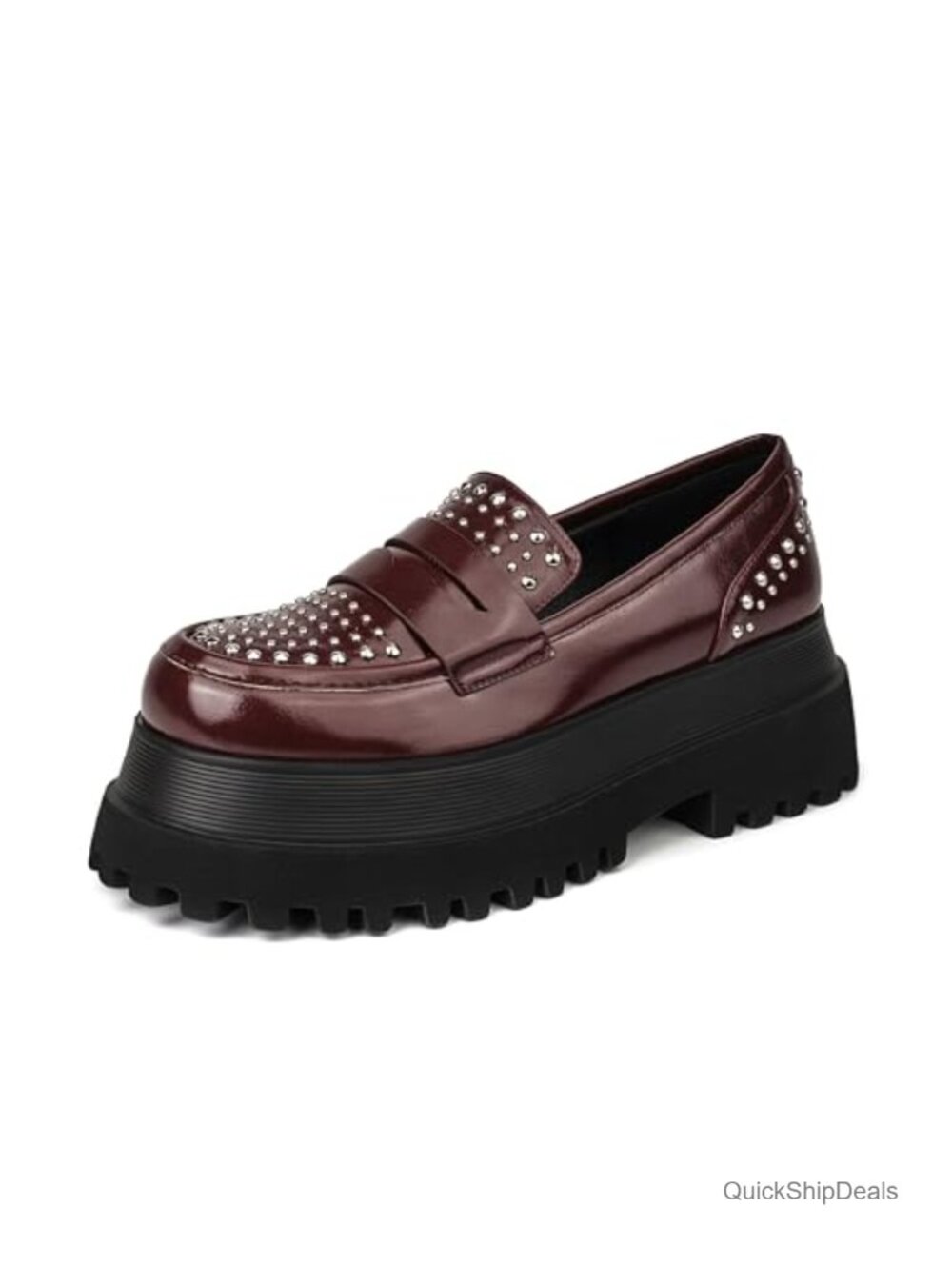 Women's Platform Penny Loafers Faux Leather Chunky Lug Sole Slip On